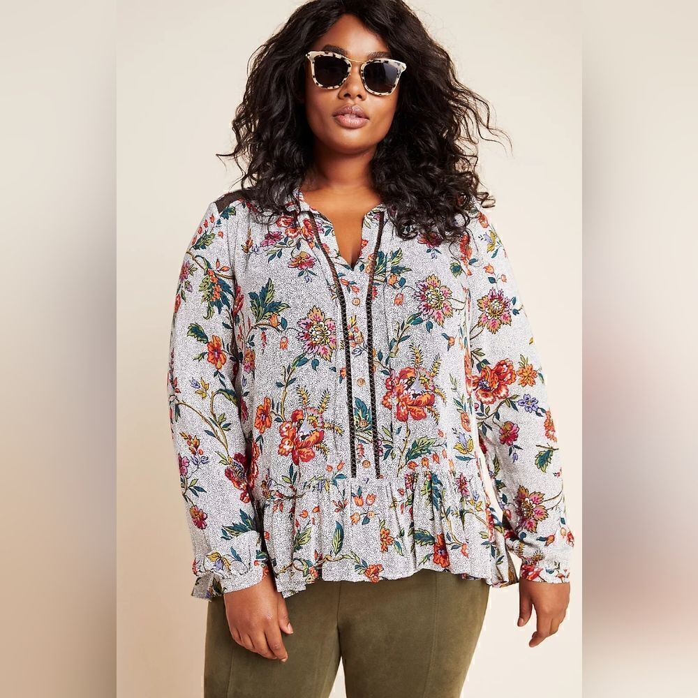Anthropologie Maeve Janie Top Flounced Peasant Blouse Size 4 Floral